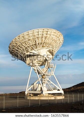 10 story tall, 25 meter diameter radio telescope dish on the Big Island Hawaii, USA. Part of VLBA network