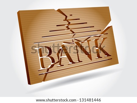 Financial concept - bank failures, abstract illustration with broken bank plate
