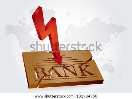 Financial concept - bank failures, abstract illustration with broken bank plate