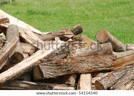Fuel wood in stack prepared for the winter