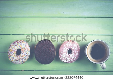 fresh donuts and coffee retro background