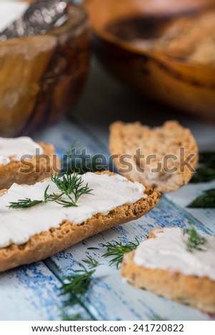 fresh dill with soft white cheese and wholegrain bread