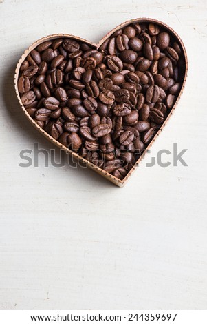 I love fresh morning coffee, roasted coffee beans in heart shape