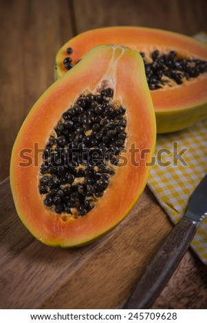 Papaya fruit cut in half
