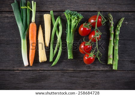 vegetable background, from above on wooden table