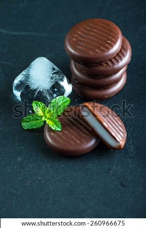 peppermint chocolate  with fresh mint and ice cube