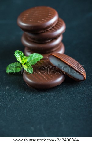 peppermint chocolate stack with fresh mint