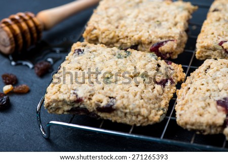 Healthy diet  muesli and oat cookies with fruits and honey