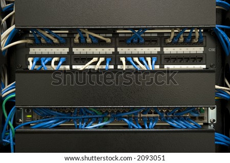 Patch cables plugged in to ethernet swicth and patch panel