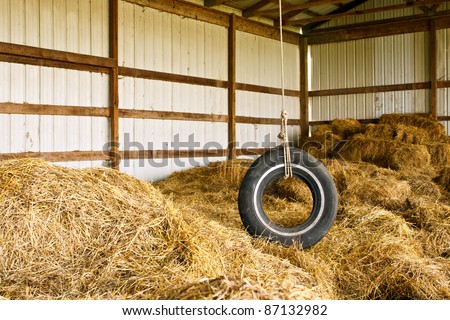 Tire Barn on Old Tire Swing Hanging From The Rafters Of A Hay Barn Stock Photo
