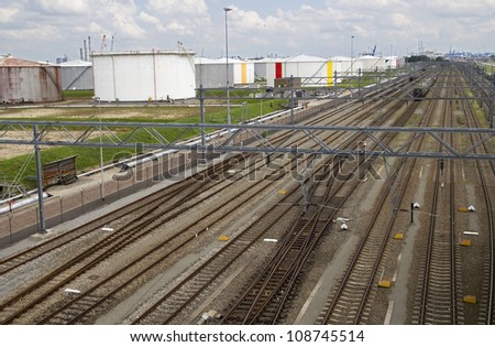 Railway tracks and oil silos in the Rotterdam industrial area