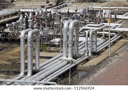 Metal tubes in an oil refinery in Rotterdam industrial area