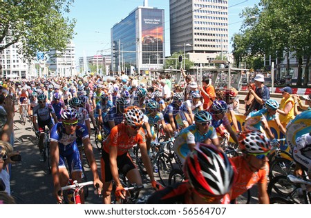 ROTTERDAM, HOLLAND - JULY 4: Cyclists at the start of the first stage of the Tour de France in Rotterdam, Holland on July 4, 2010