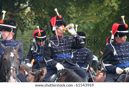 THE HAGUE, HOLLAND - SEPT 21: Cavalry having a rest on Prinsjesdag (annual presentation of Government Policy to Parliament by the Queen) on September 21, 2010 in The Hague, Holland.