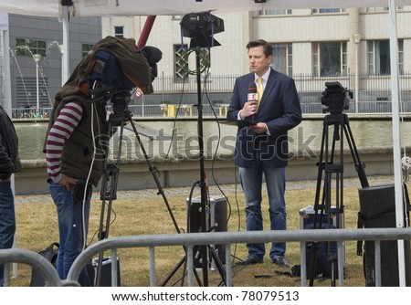 THE HAGUE, HOLLAND - MAY 27:  TV crews wait for the arrival of Serbian ex-general Mladic at Scheveningen prison near The Hague, Holland on May 27, 2011.