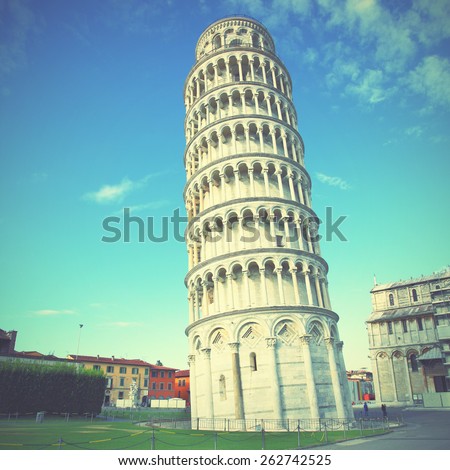 The Leaning Tower of Pisa in Italy. Instagram style filtred image