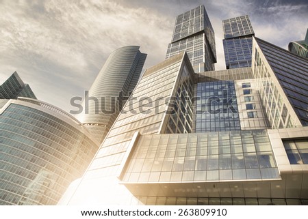 Buildings of Moscow City in the evening, Russia.