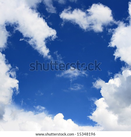 Blue sky and frame from clouds, may be used as background