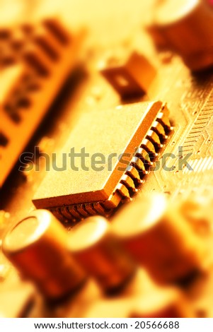 Gold circuit board close-up. Shallow DOF!