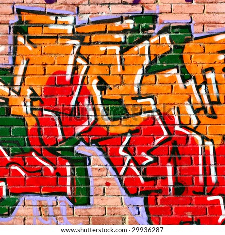 Urban graffiti over bricks wall close-up