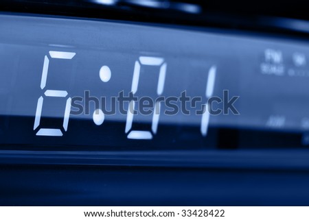 Digital alarm clock radio close-up (6 am)