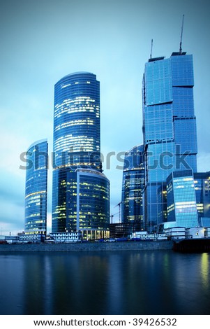Modern skyscrapers at night. Moscow City. Russia.