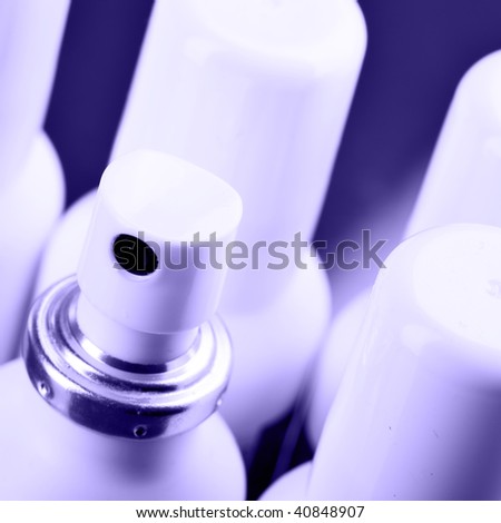 Many spray cans with drugs close up