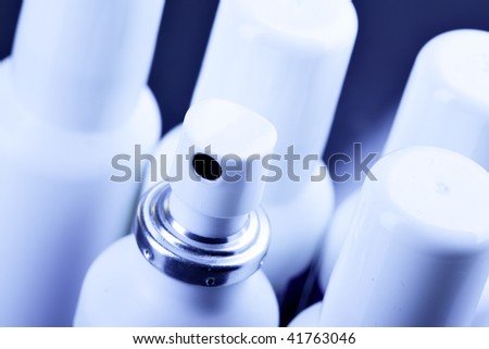 Many spray cans with drugs close up