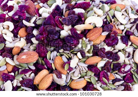 Trail mix with dried fruit and nuts