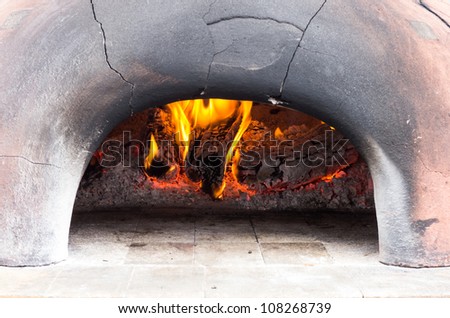 Wood fired oven for bread or pizza with fire
