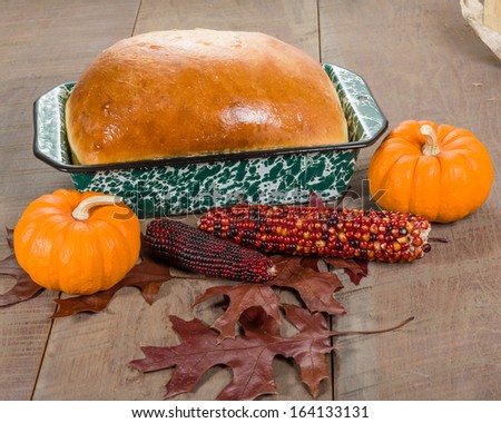 Homemade fresh bread with fall decorations