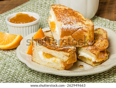 French toast stuffed with orange marmalade and cream cheese