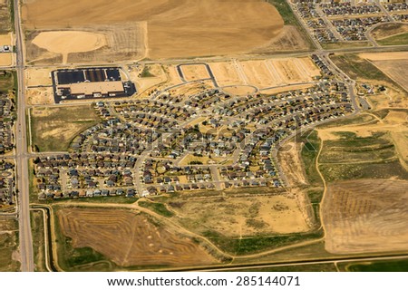 Aerial view of modern planned housing development