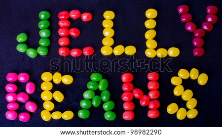 A Jelly Beans sign on black in jelly beans