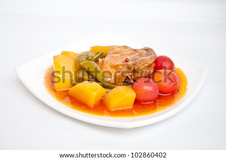 chicken stew for healthy food on white background