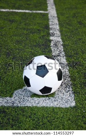 ball on corner line of artificial grass  indoor football field