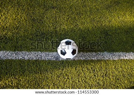 ball on white line of artificial grass  indoor football field