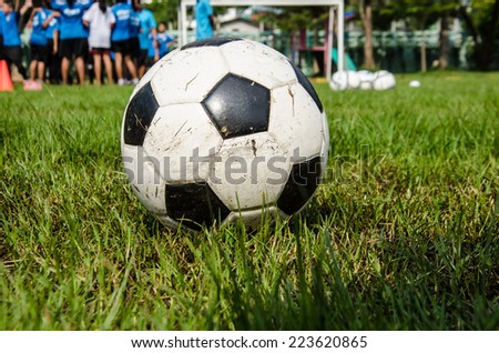 dirty soccer on dirty ground for play in rainy season
