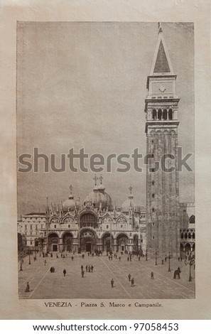 ITALY - CIRCA 1910: A picture printed in Italy shows image of Saint Marco Piazza, Vintage postcards \