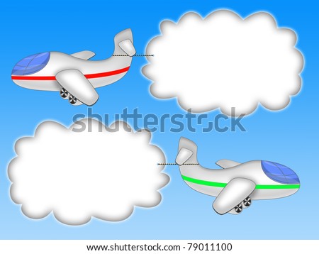 two plane and banners-clouds on the blue background