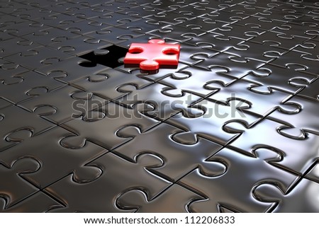 Red piece in black puzzle - High quality 3D Render