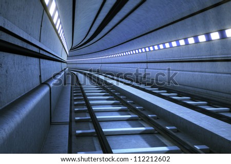 Train Tunnel with motion blur, in post production added grain and effects