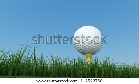 Golf Ball on Grass Field with Sky Background