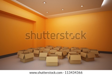 Empty Boxes in the Room - High quality render