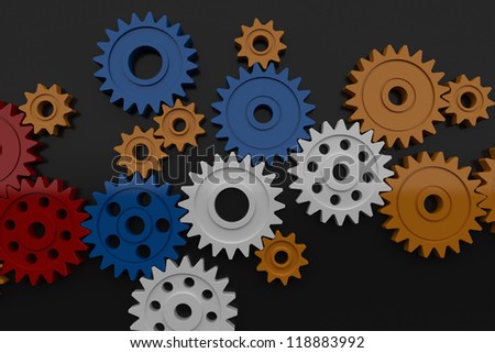 Colorful plastic gears - Isolated on dark background