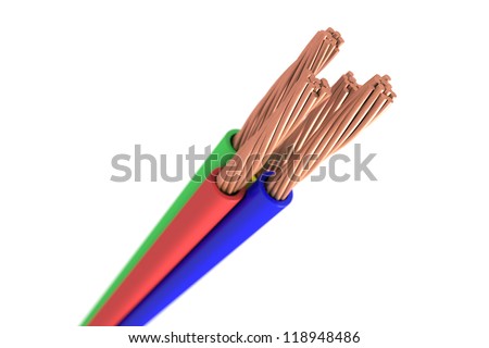 Copper cable - Four isolated wire copper cable on white background