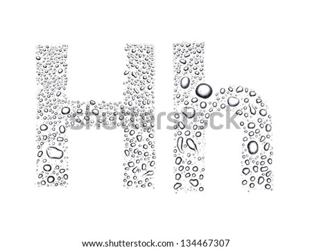 Water drops alphabet letter h, isolated on white