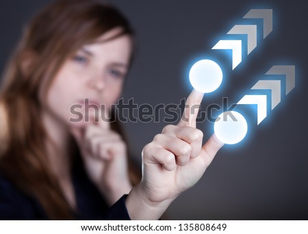 Woman\'s hand and two finger swipe gesture on touch screen