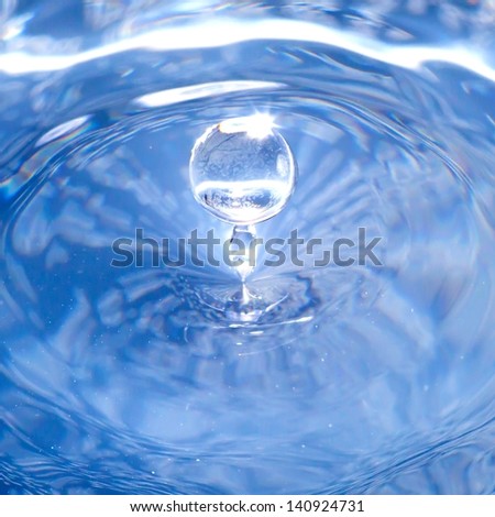 Water splash macro in blue color with water drops