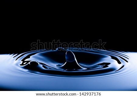 Water splash and drop, dark blue background